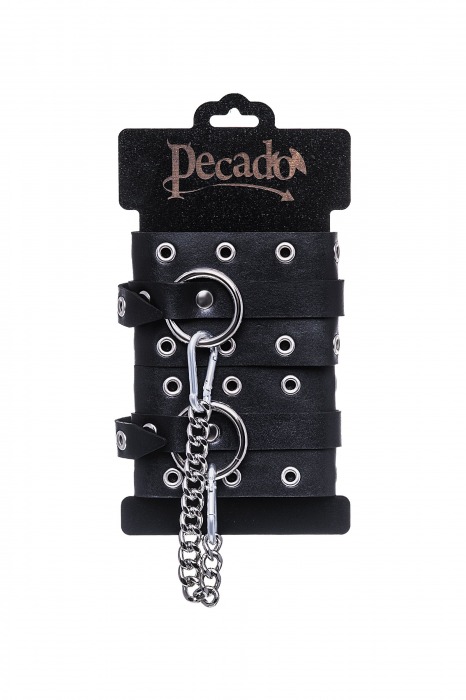 Черные кожаные однослойные оковы с люверсами - Pecado - купить с доставкой в Шахтах