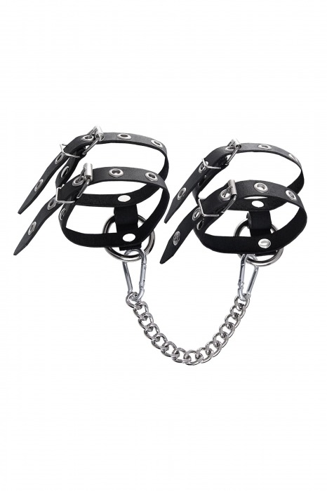 Черные однослойные кожаные оковы из двух ремешков - Pecado - купить с доставкой в Шахтах