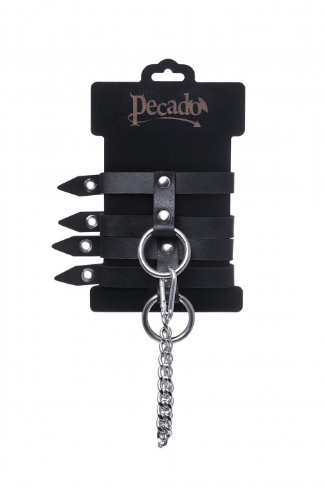 Черные однослойные кожаные оковы из двух ремешков - Pecado - купить с доставкой в Шахтах