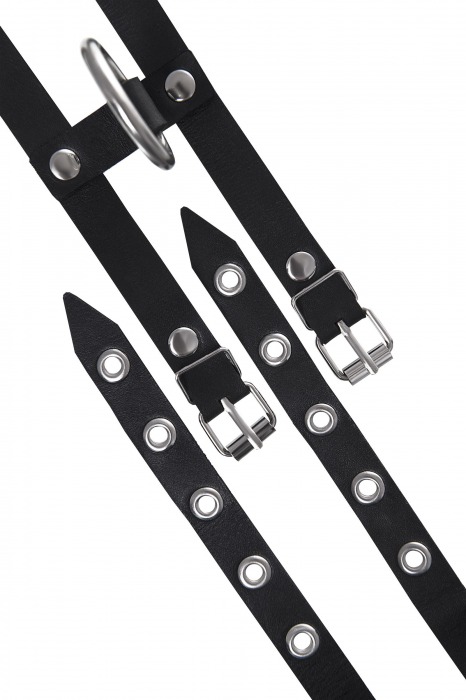 Черные однослойные кожаные оковы из двух ремешков - Pecado - купить с доставкой в Шахтах