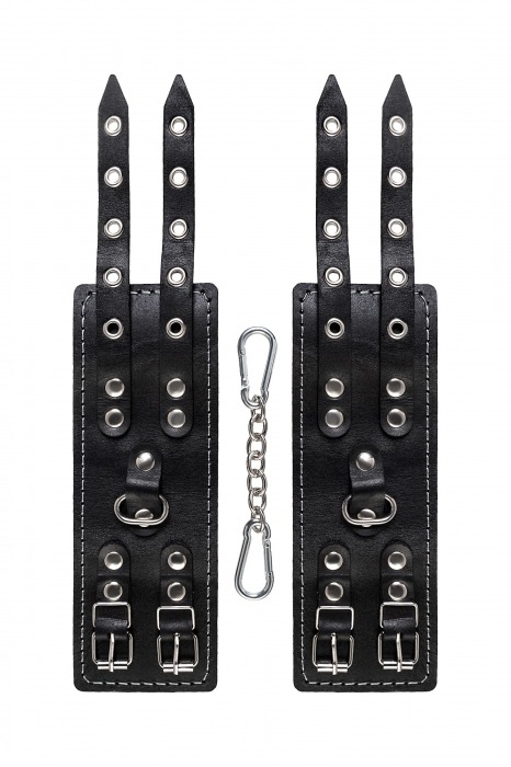 Черные кожаные наручники с двумя ремнями и красной подкладкой - Pecado - купить с доставкой в Шахтах