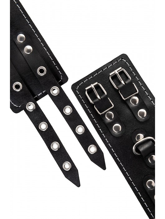 Черные кожаные наручники с двумя ремнями и красной подкладкой - Pecado - купить с доставкой в Шахтах