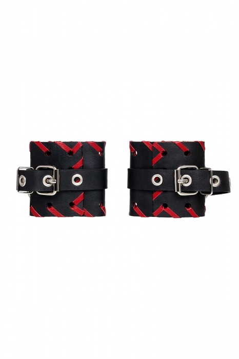 Черно-красные наручники из натуральной кожи - Pecado - купить с доставкой в Шахтах