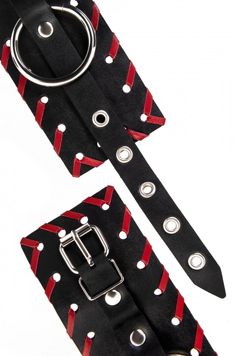 Черно-красные наручники из натуральной кожи - Pecado - купить с доставкой в Шахтах