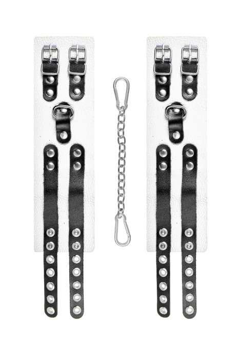 Бело-черные оковы с двумя ремешками и люверсами - Pecado - купить с доставкой в Шахтах