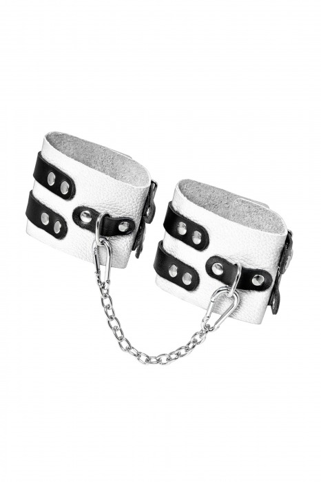 Бело-черные оковы с двумя ремешками и люверсами - Pecado - купить с доставкой в Шахтах