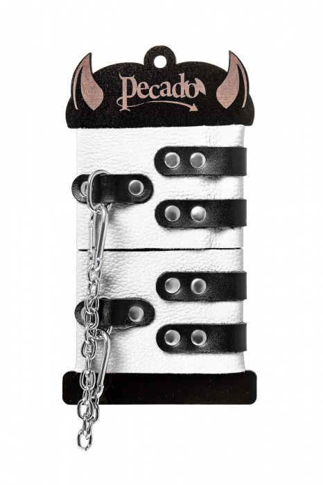 Бело-черные оковы с двумя ремешками и люверсами - Pecado - купить с доставкой в Шахтах