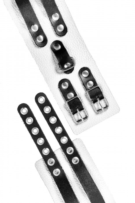 Бело-черные оковы с двумя ремешками и люверсами - Pecado - купить с доставкой в Шахтах