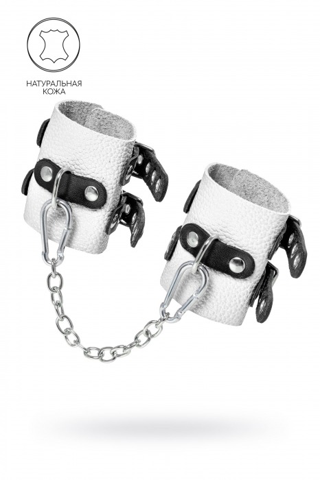 Бело-черные наручники с двумя ремешками и люверсами - Pecado - купить с доставкой в Шахтах