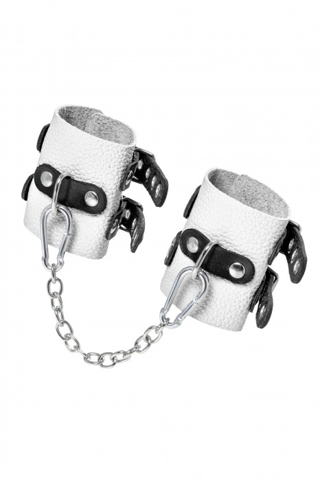 Бело-черные наручники с двумя ремешками и люверсами - Pecado - купить с доставкой в Шахтах