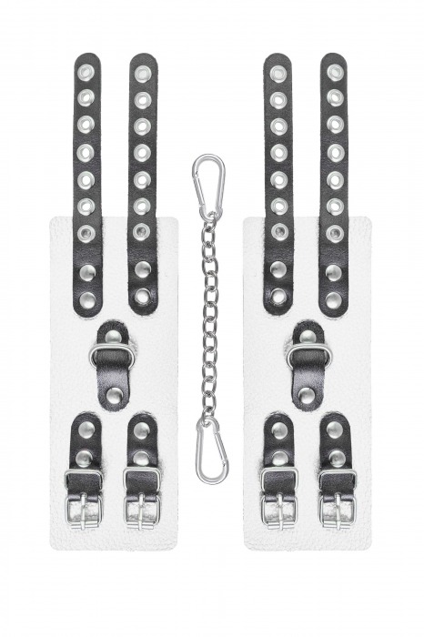 Бело-черные наручники с двумя ремешками и люверсами - Pecado - купить с доставкой в Шахтах