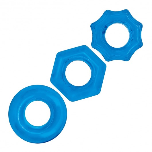 Комплект из трех голубых колец для эрекции 3-Pack Nuts   Bolts Stretch Cock Ring Set - BlueLine - в Шахтах купить с доставкой