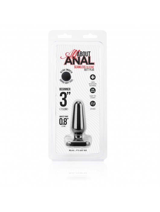Черный анальный плаг из силикона Seamless Silicone Butt Plug - 7,5 см. - All About Anal