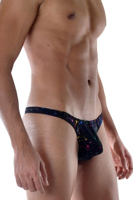 Черные мужские трусы-тонги с блестящим принтом - Don Moris купить с доставкой