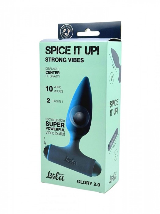Бирюзовая анальная пробка с перезаряжаемой вибропулей Glory 2.0 - 11 см. - Lola Games