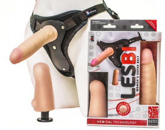 Телесный страпон Harness LESBI с вагинальной пробкой - 16,5 см. - LOVETOY (А-Полимер) - купить с доставкой в Шахтах