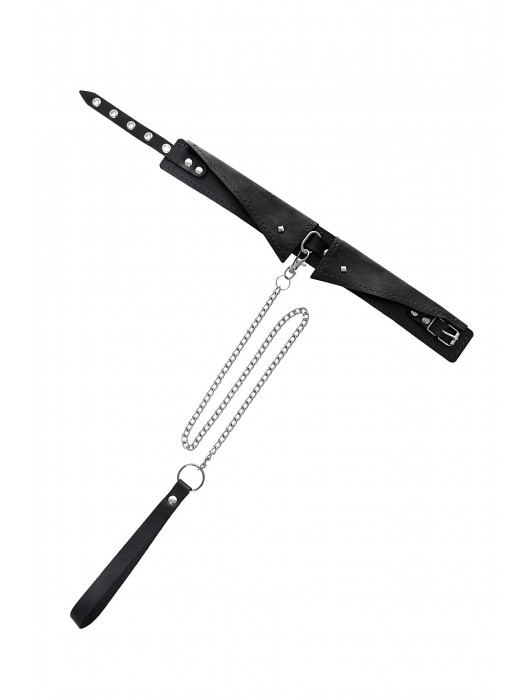 Черный кожаный ошейник-воротник с поводком - Pecado - купить с доставкой в Шахтах