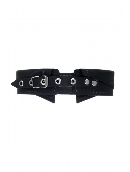 Черный кожаный ошейник-воротник с поводком - Pecado - купить с доставкой в Шахтах