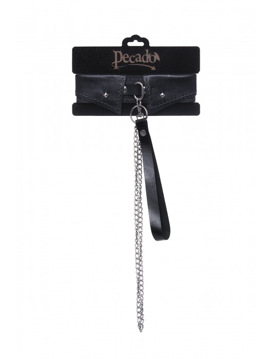 Черный кожаный ошейник-воротник с поводком - Pecado - купить с доставкой в Шахтах