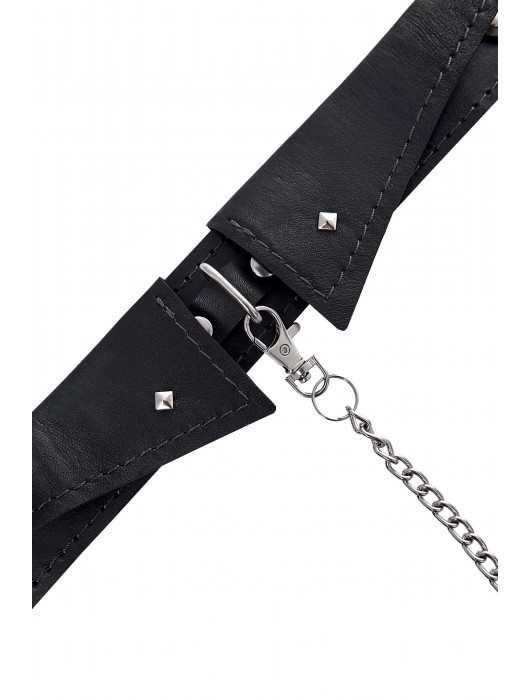 Черный кожаный ошейник-воротник с поводком - Pecado - купить с доставкой в Шахтах