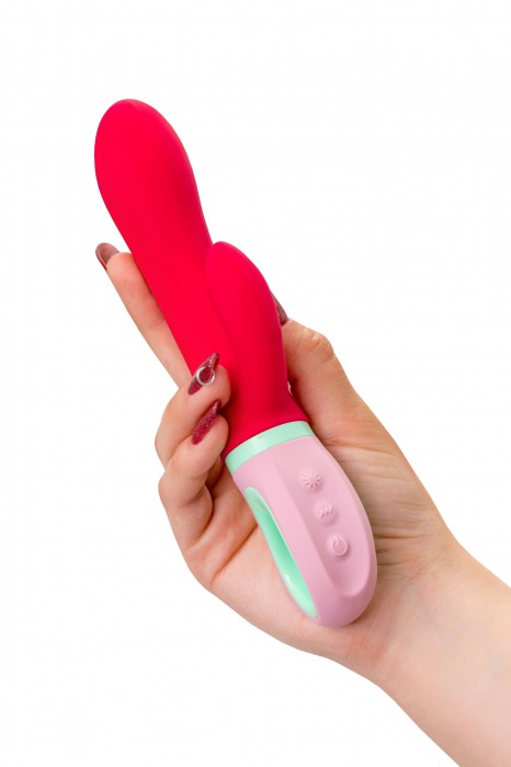 Красный вибратор с клиторальным отростком Petunia - 19 см. - ToyFa