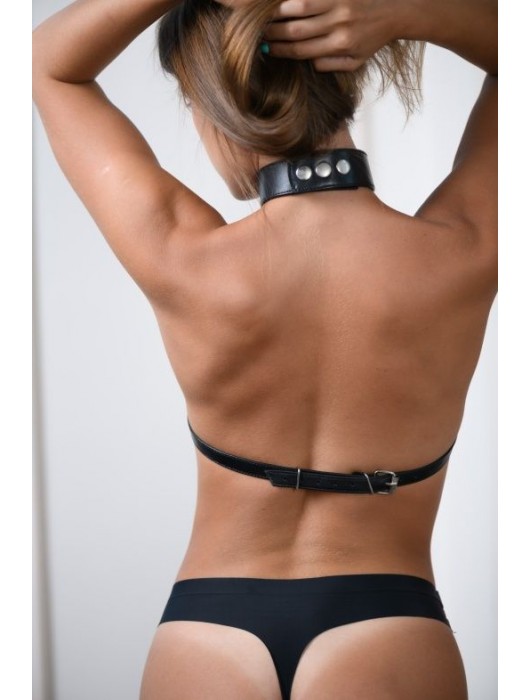 Черная кожаная сбруя с ошейником plus size из нежной кожи - БДСМ Арсенал - купить с доставкой в Шахтах