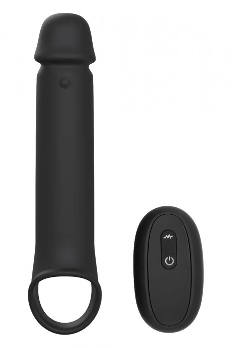 Черная насадка-удлинитель с вибрацией Vibrating Extender With Remote - Dream Toys - в Шахтах купить с доставкой