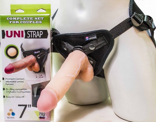 Страпон-унисекс с двумя насадками UNI strap 7  Harness - 19 и 16 см. - LOVETOY (А-Полимер) - купить с доставкой в Шахтах