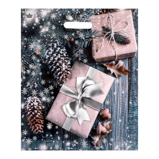 Новогодний пакет с принтом в виде подарков и вырубной ручкой (45х38 см) - Сима-Ленд - купить с доставкой в Шахтах