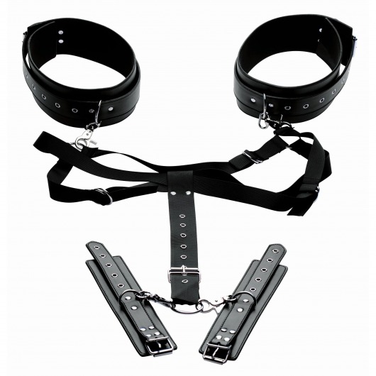 Черная бондажная система Acquire Easy Access Thigh Harness with Wrist Cuffs - XR Brands - купить с доставкой в Шахтах