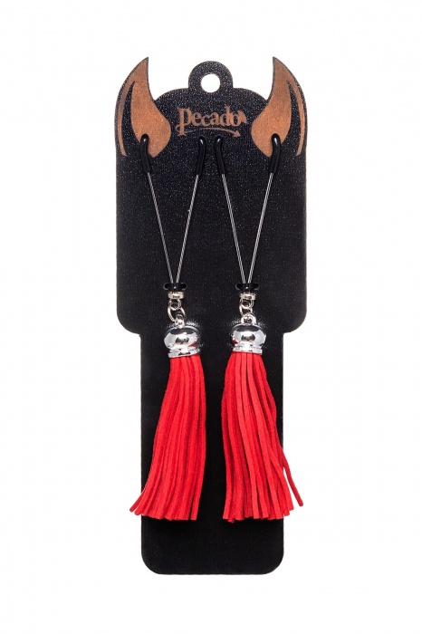 Зажимы на соски «Вилки» с красными кисточками из замши - Pecado - купить с доставкой в Шахтах