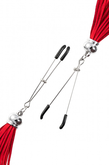 Зажимы на соски «Вилки» с красными кисточками из замши - Pecado - купить с доставкой в Шахтах