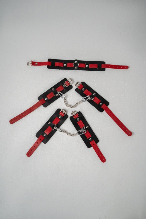 Черно-красный набор фиксаций: наручники, оковы и ошейник - Crazy Handmade - купить с доставкой в Шахтах
