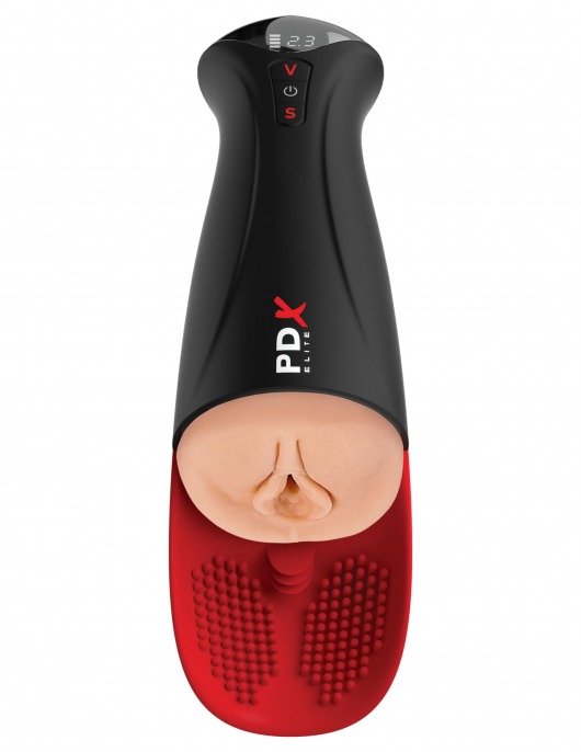 Телесный мастурбатор-вагина в черной колбе с вибрацией Fuck-O-Matic Pro XL - Pipedream - в Шахтах купить с доставкой