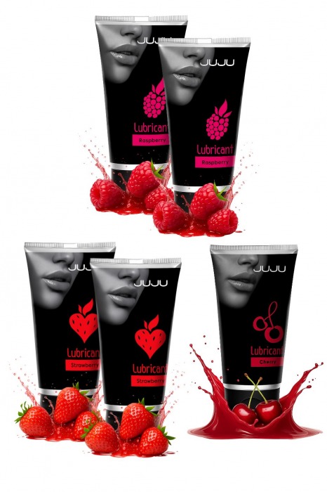 Набор из 5 съедобных лубрикантов JUJU (клубника х 2, малина х 2, вишня) - JuJu - купить с доставкой в Шахтах
