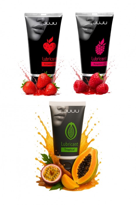 Набор из 3 съедобных лубрикантов JUJU (клубника, малина, тропические фрукты) - JuJu - купить с доставкой в Шахтах