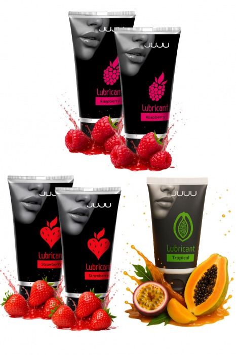 Набор из 5 съедобных лубрикантов JUJU (клубника х 2, малина х 2, тропические фрукты) - JuJu - купить с доставкой в Шахтах