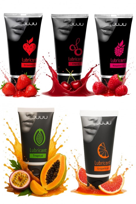 Набор из 5 съедобных лубрикантов JUJU (клубника, малина, тропические фрукты, вишня, грейпфрут) - JuJu - купить с доставкой в Шахтах