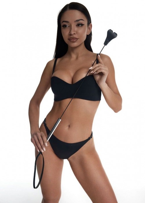 Стек с черным кожаным наконечником в виде сердца и металлической ручкой - 67 см. - Crazy Handmade - купить с доставкой в Шахтах