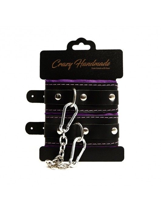 Черно-фиолетовые скругленные наручники с мягкой подкладкой - Crazy Handmade - купить с доставкой в Шахтах