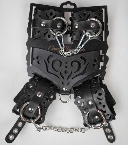 Черный ажурный кожаный набор фиксаций - Crazy Handmade - купить с доставкой в Шахтах