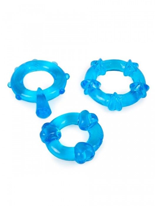 Набор из 3 синих эрекционных колец с различным рельефом - Erowoman-Eroman - в Шахтах купить с доставкой