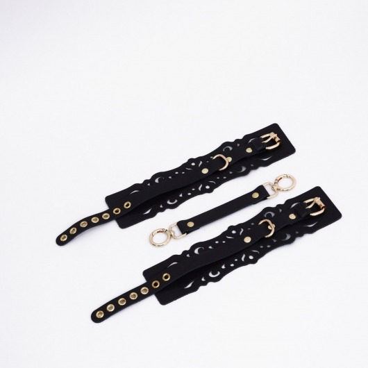 Черный кожаные оковы с узорами и золотистой фурнитурой - Crazy Handmade - купить с доставкой в Шахтах