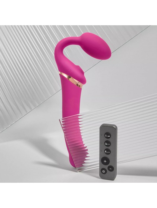 Ярко-розовый безремневой страпон Multi Orgasm Bendable Strap-On size XL с клиторальной стимуляцией - Strap-on-me - купить с доставкой в Шахтах