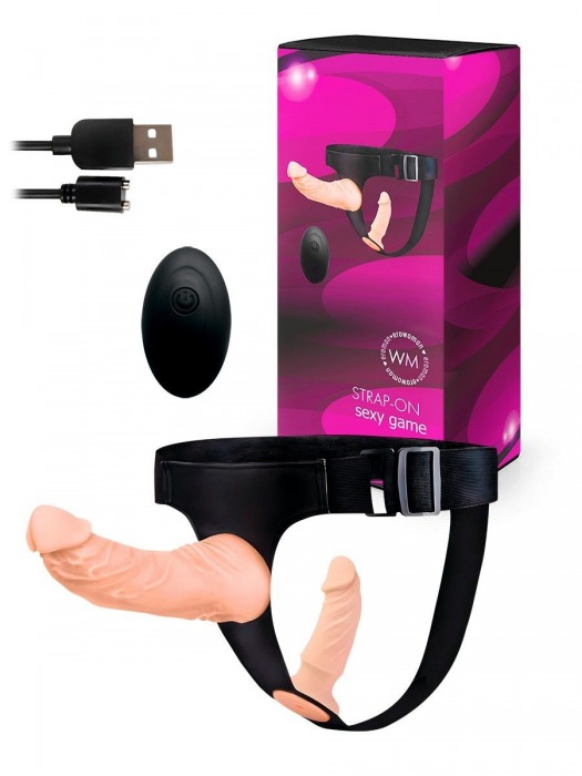 Женский страпон с 2 насадками, вибрацией и пультом ДУ - Erowoman-Eroman - купить с доставкой в Шахтах