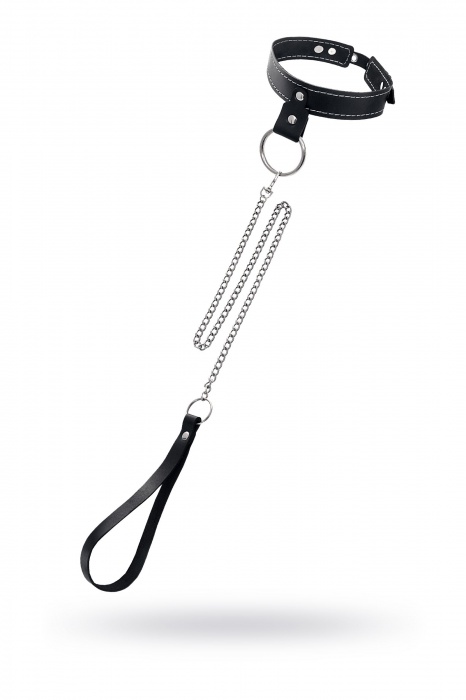 Черный узкий однослойный ошейник с серебристым поводком-цепочкой - Pecado - купить с доставкой в Шахтах