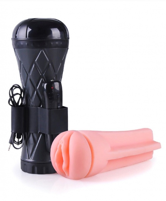Телесный мастурбатор-вагина в черной колбе с вибрацией - Boys of Toys - в Шахтах купить с доставкой
