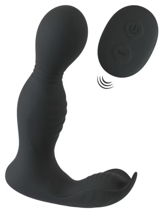 Черная анальная пробка с вибрацией, вращением и пультом ДУ RC Butt Plug with 2 Functions - Orion - в Шахтах купить с доставкой