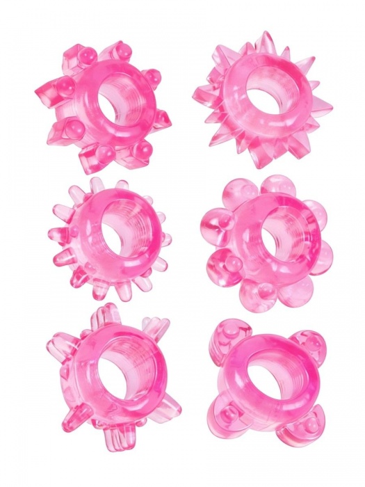 Набор из 6 розовых эрекционных колец с различным рельефом - Erowoman-Eroman - в Шахтах купить с доставкой