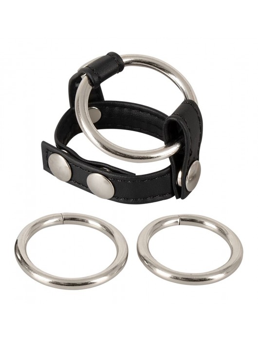 Подхват для мошонки с 3 съемными эрекционными кольцами Leder-Riemen - Orion - в Шахтах купить с доставкой